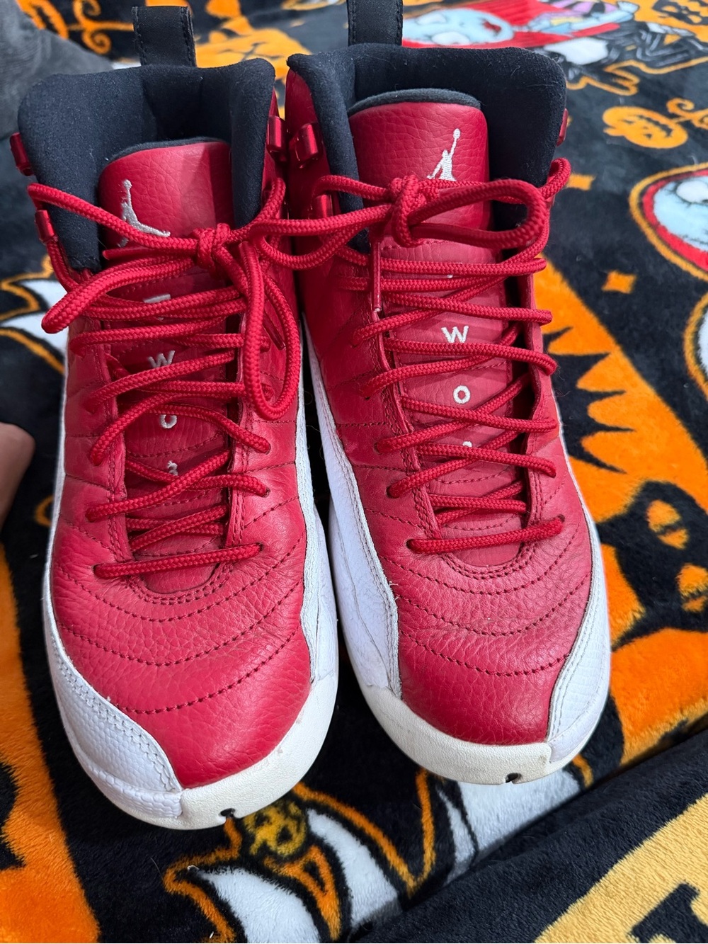Jordan 12s Red and White Basketball Sneakers